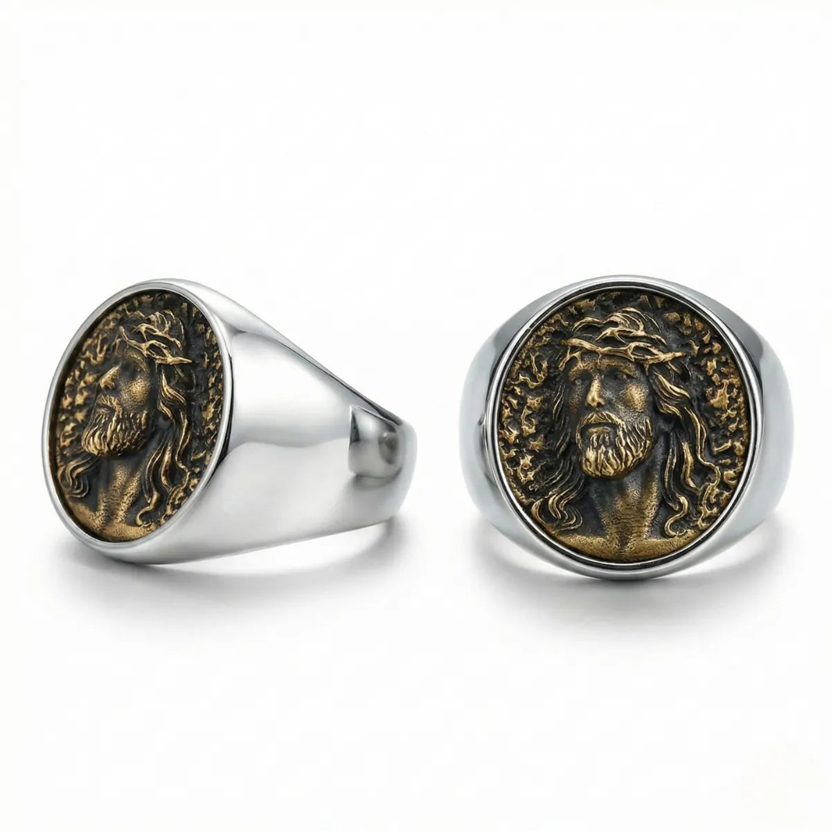 Jesus Crown of Thorns Signet Ring Multi Angle Details