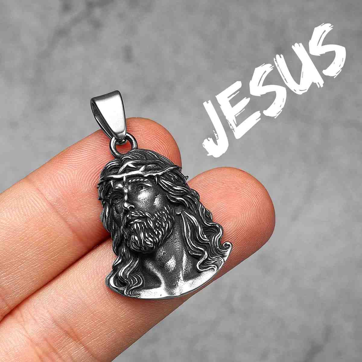 Jesus Head Pendant Necklace Pendant Only Front Xenos Jewelry