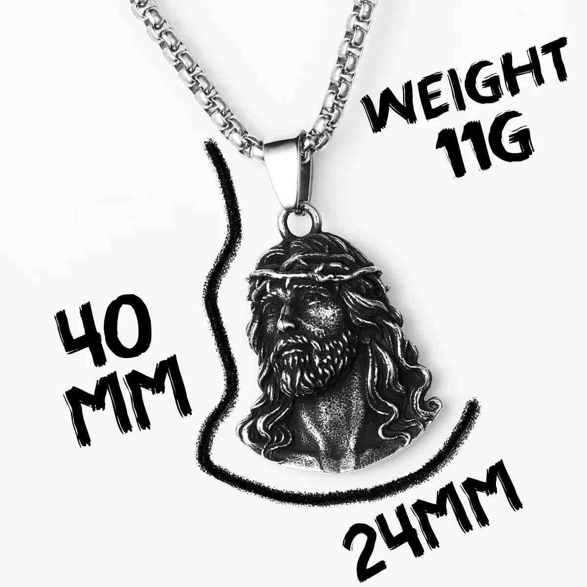 Jesus Head Pendant Necklace Pendant with Chain Dimensions and Weight Xenos Jewelry