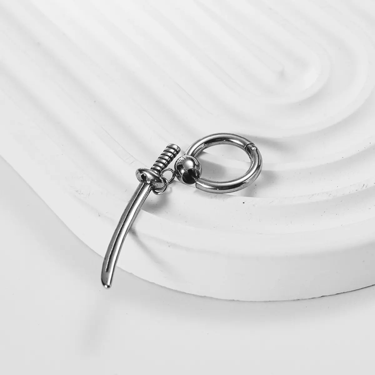 Katana Drop Hoop Earrings Silver Side View