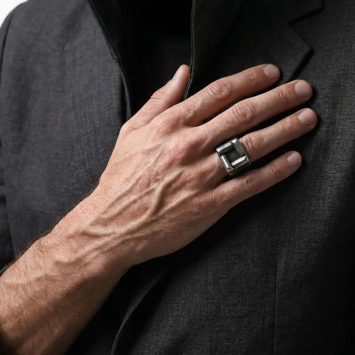 Knot Square Ring Worn by Male Model