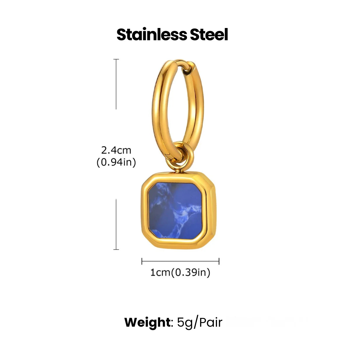 Lapis Square Drop Earrings Gold Dimensions and Details