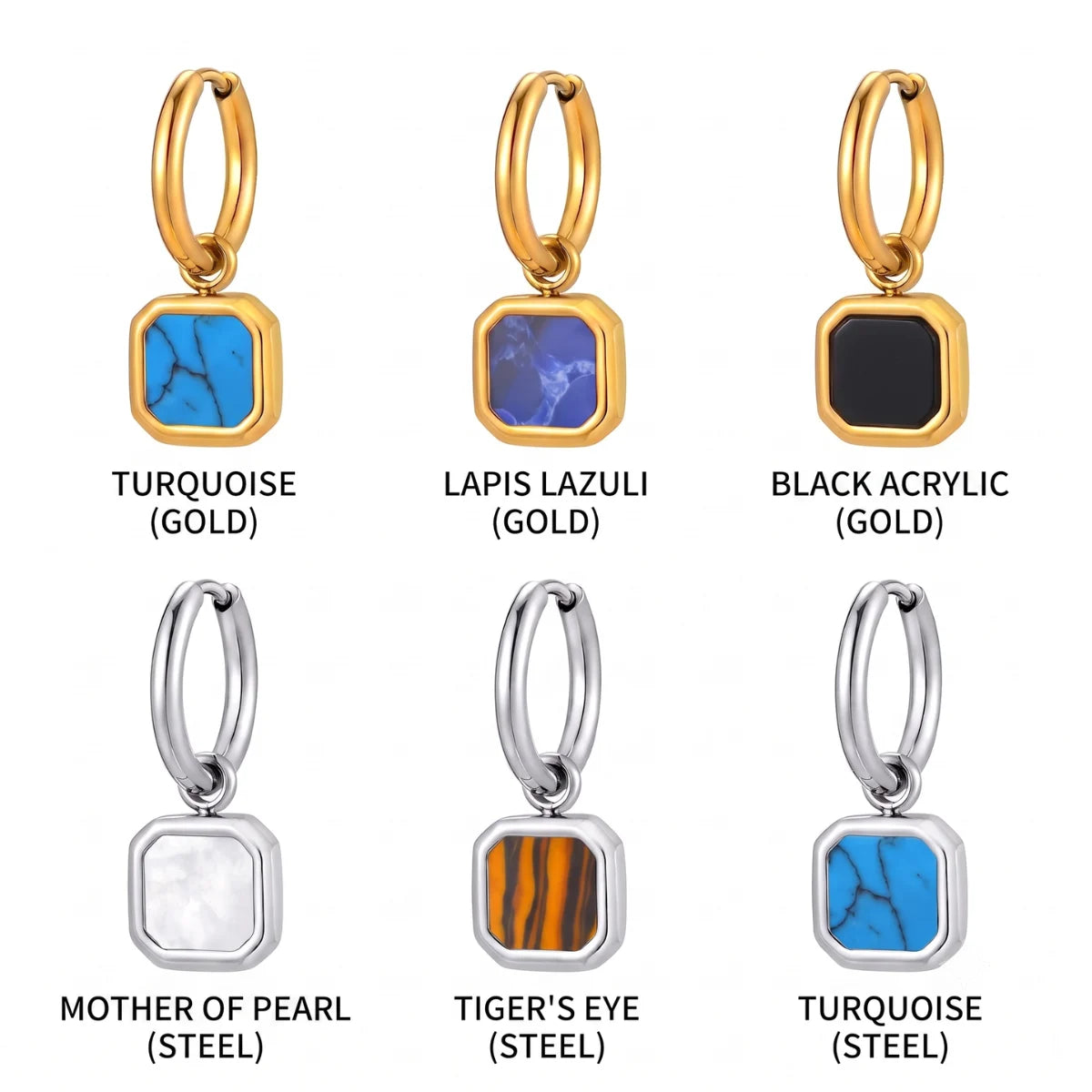 Lapis Square Drop Earrings Gold Lying Down White Background