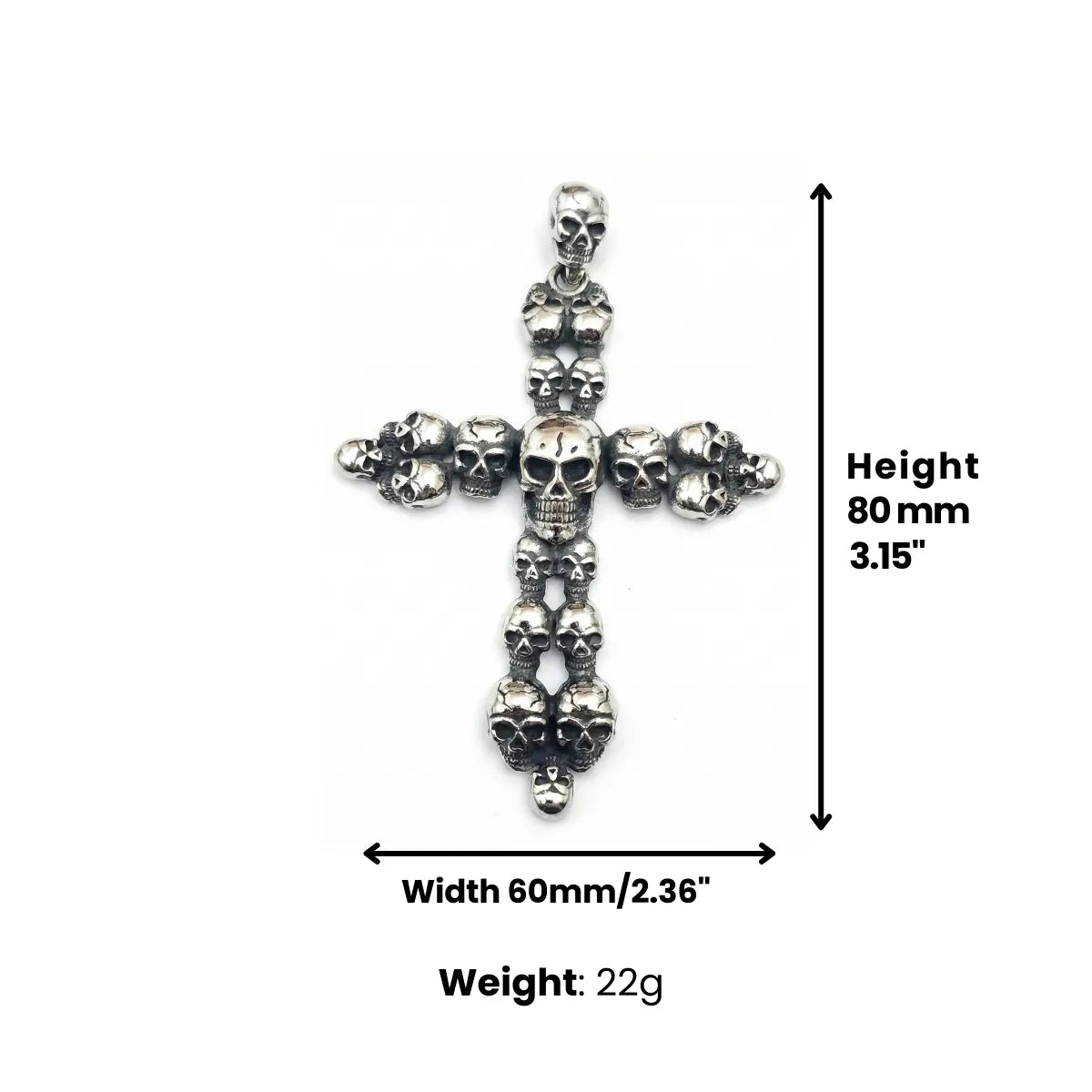 Large Skull Cross Necklace Dimensions and Weight