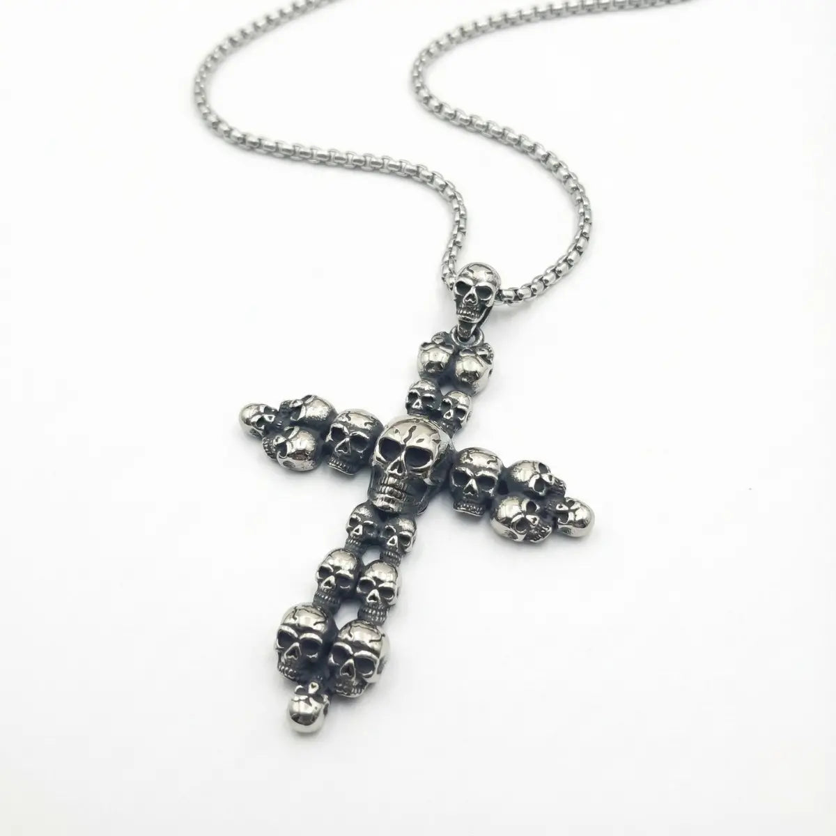 Large Skull Cross Necklace Pendant with Chain