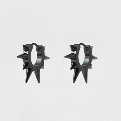Large Spike Hoop Earrings Black