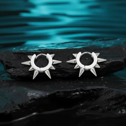 Large Spike Hoop Earrings Silver Close Up