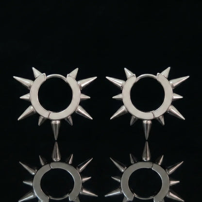 Large Spike Hoop Earrings Silver Front View