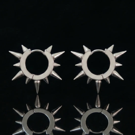 Large Spike Hoop Earrings Silver Front View