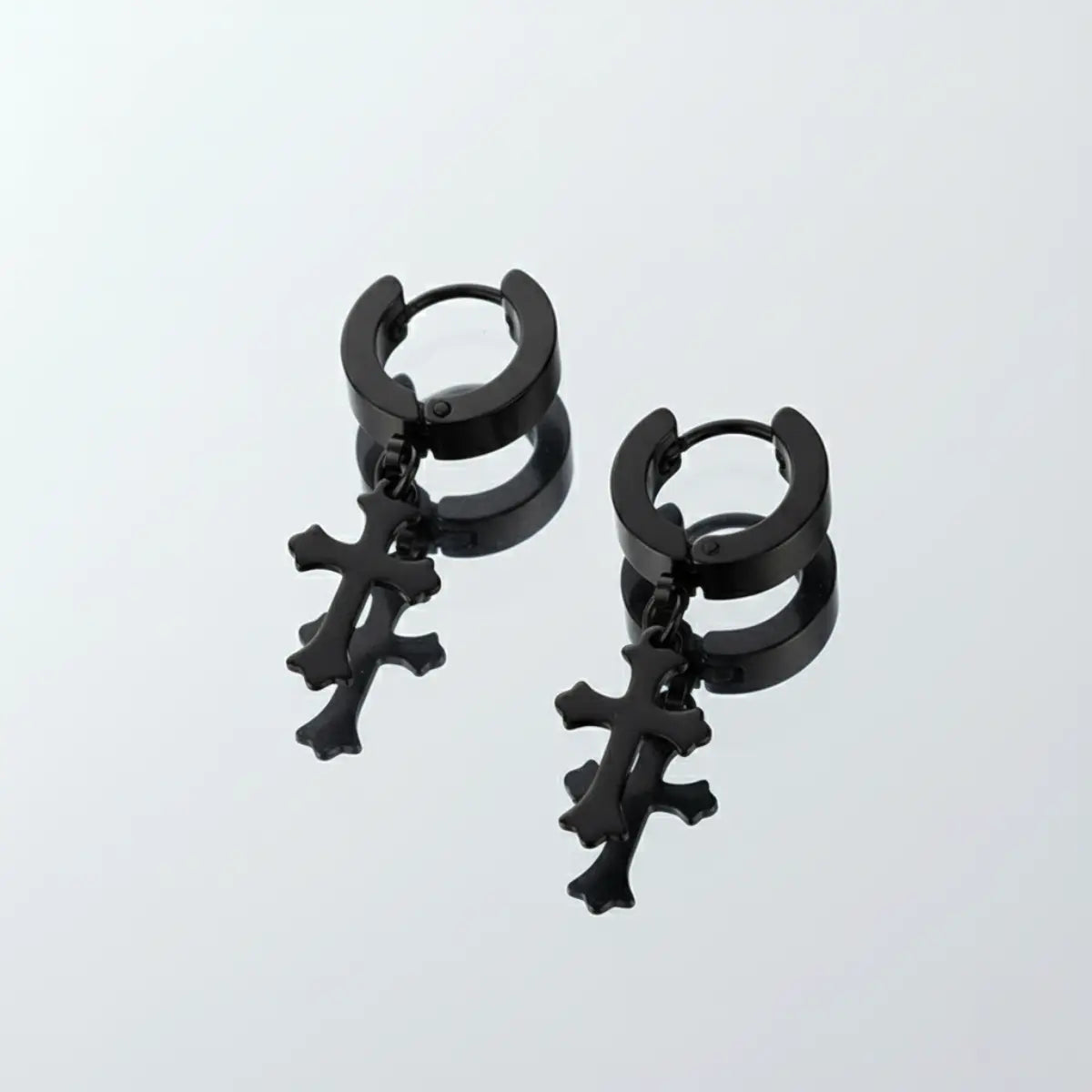 Latin Cross Drop Earrings Black Front