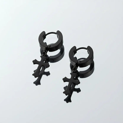 Latin Cross Drop Earrings Black Front