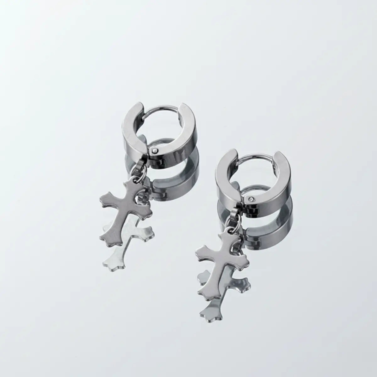 Latin Cross Drop Earrings Silver Front