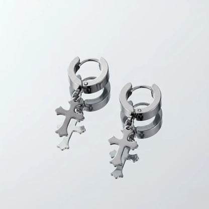 Latin Cross Drop Earrings Silver Front