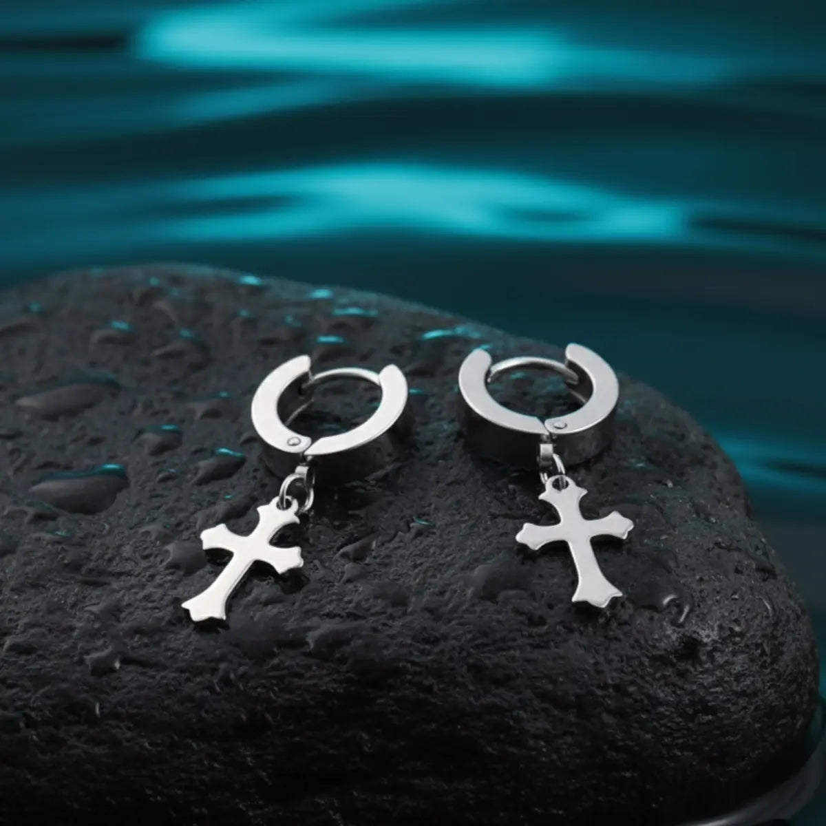 Latin Cross Drop Earrings Silver