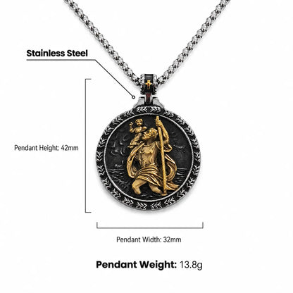Laurel St Christopher Medal Gold and Silver Dimensions and Weight Infographic