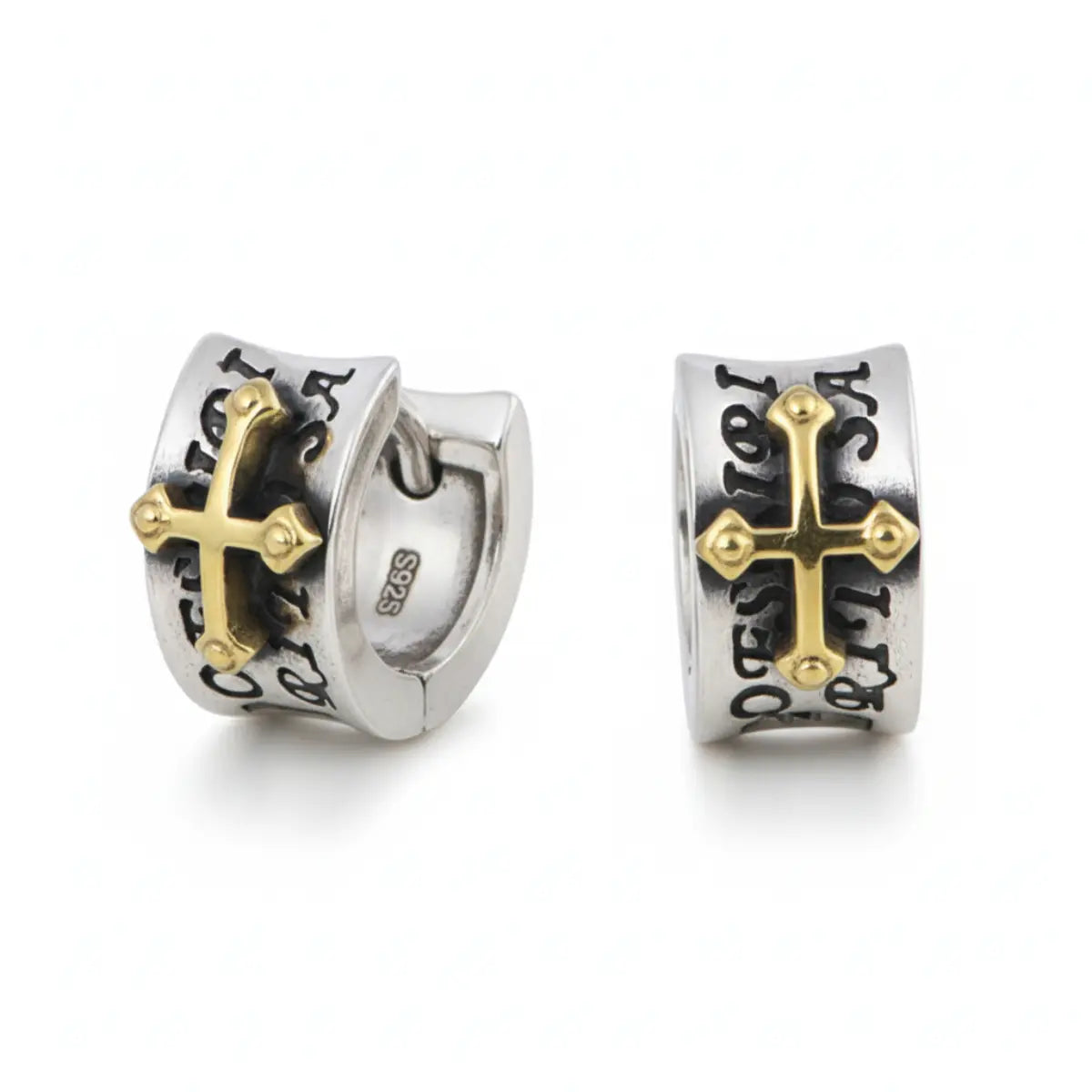 Letter Cross Huggie Hoop Earrings Front