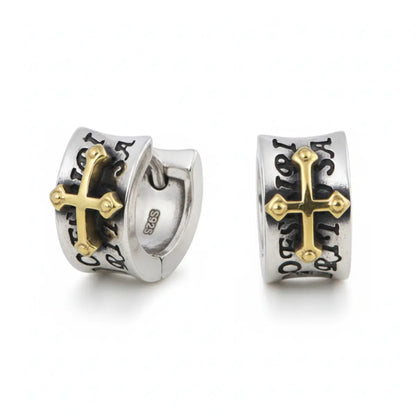 Letter Cross Huggie Hoop Earrings Front
