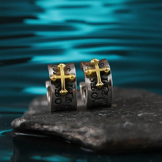 Letter Cross Huggie Hoop Earrings