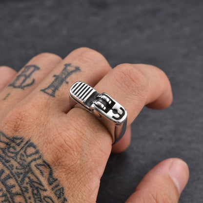 Lighter Ring Silver Worn by Male Model Hand Close Up