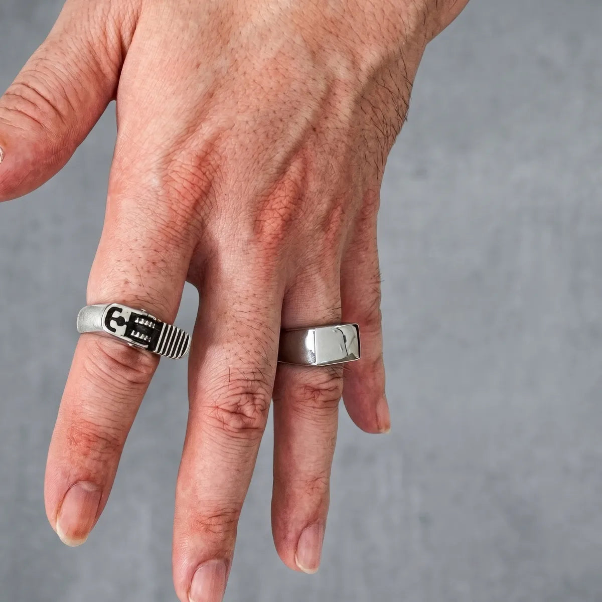Lighter Ring Silver Worn on Hand Close Up