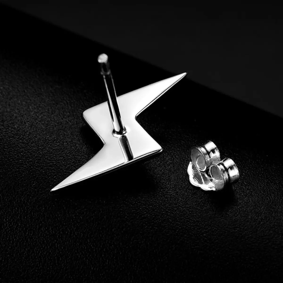 Lightning bolt stud earrings 925 silver back side