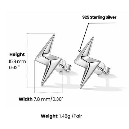 Lightning bolt stud earrings 925 silver dimensions and weight