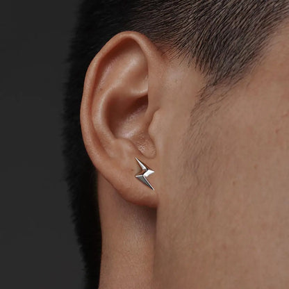 Lightning bolt stud earrings 925 silver worn by male model