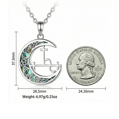 Lilith Sigil Necklace with Celtic Abalone Crescent Moon Size Comparison
