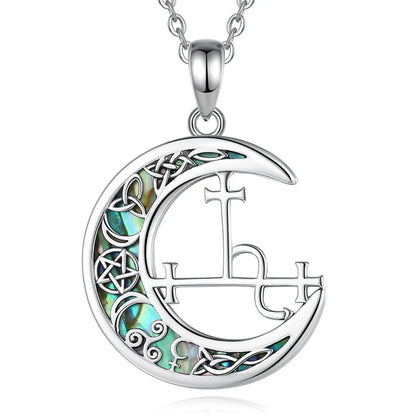 Lilith Sigil Necklace with Celtic Abalone Crescent Moon with 18inch Chain