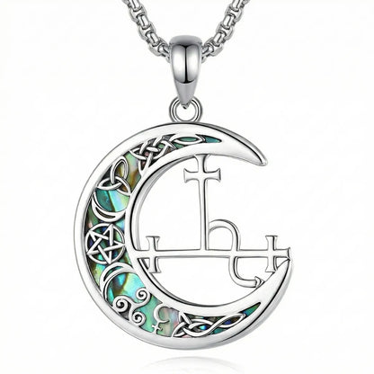 Lilith Sigil Necklace with Celtic Abalone Crescent Moon with 55cm Stainless Steel Chain