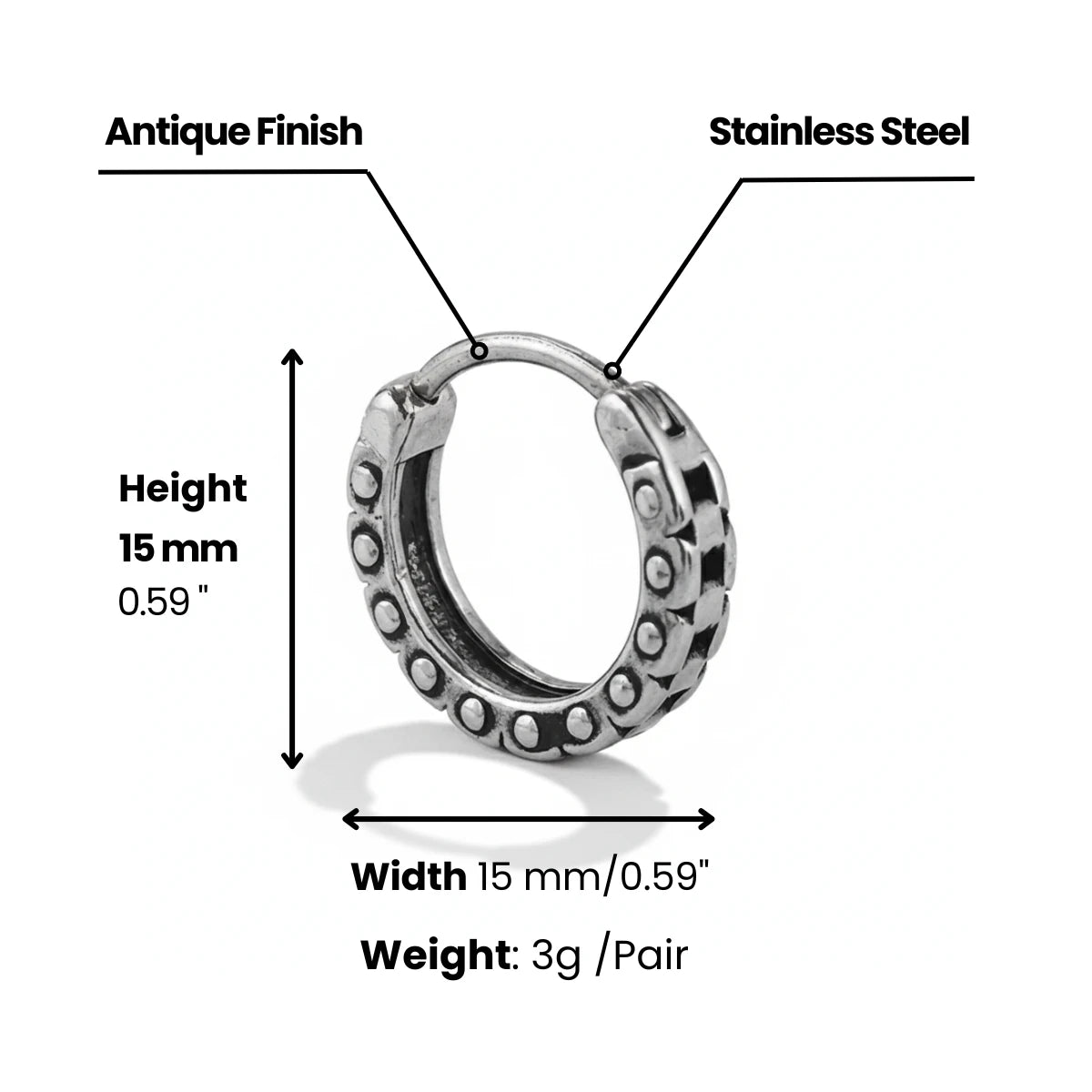 Link Hoop Earrings Dimensions and Weight