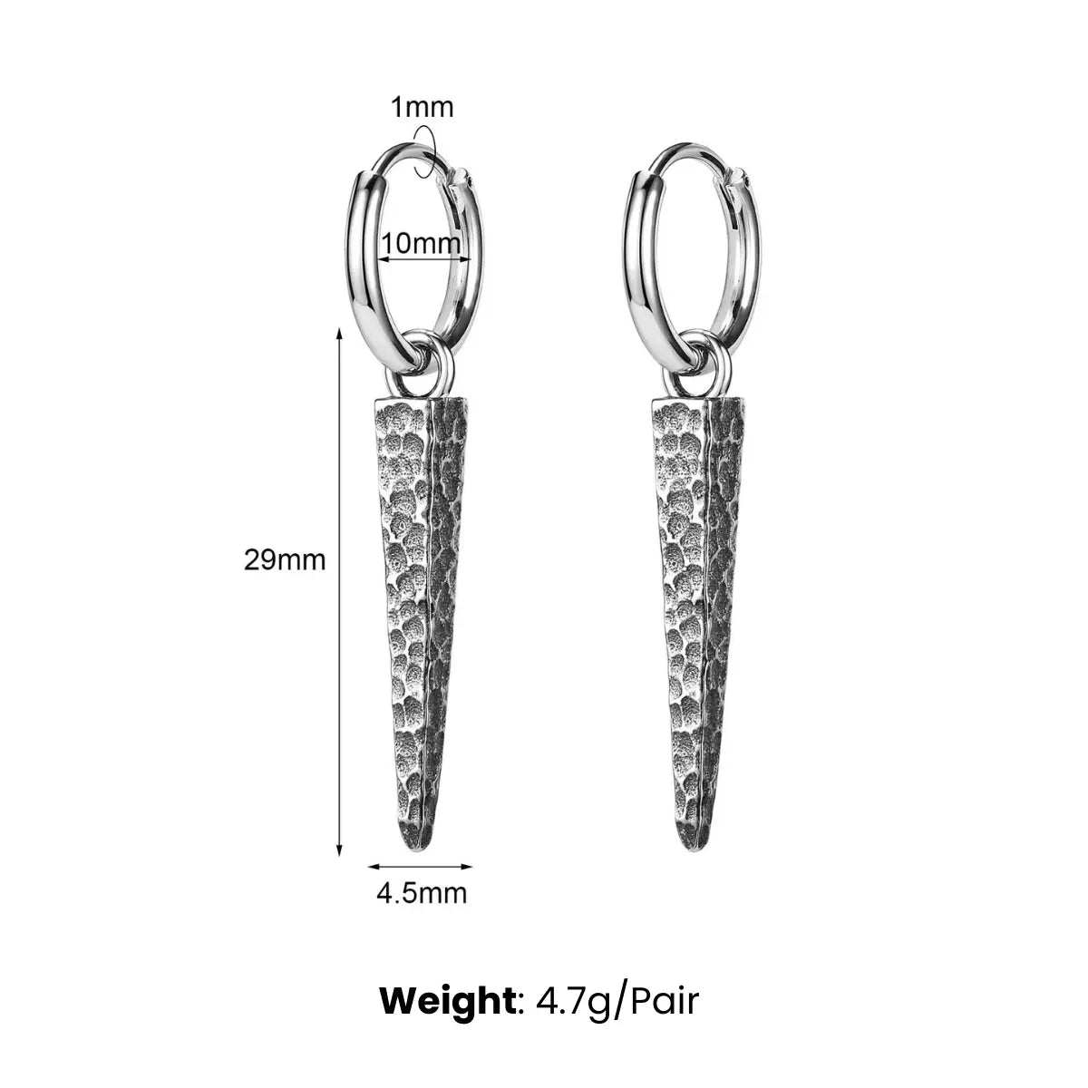 Long Spike Dangle Hoops Dimensions and Weight