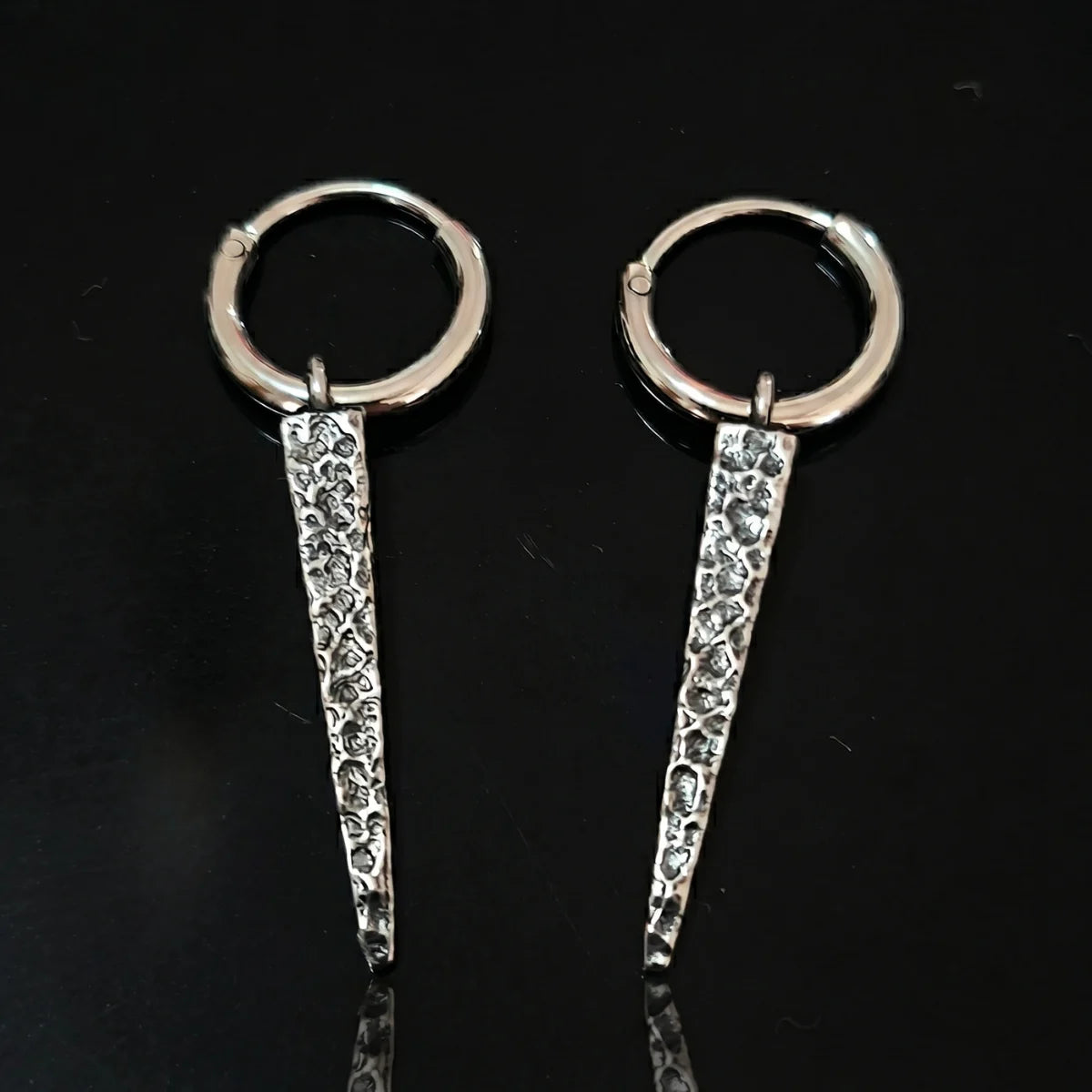 Long Spike Dangle Hoops Front Details