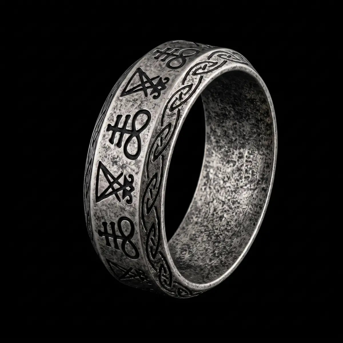 Lucifer Sigil Band Ring Silver Close Up