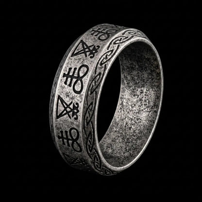 Lucifer Sigil Band Ring Silver Close Up