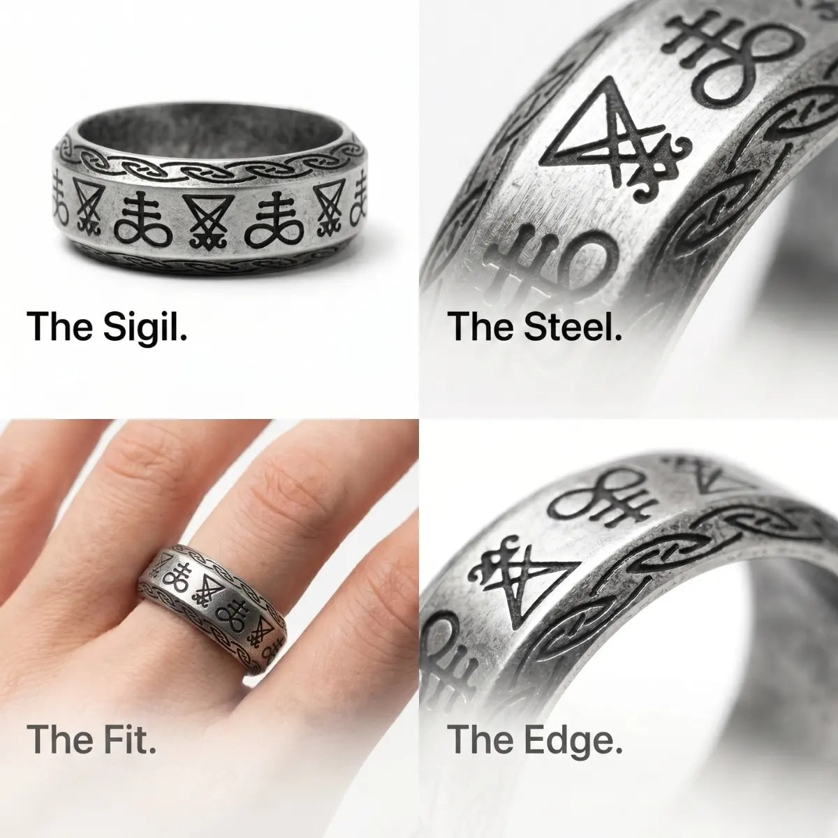 Lucifer Sigil Band Ring Silver Details