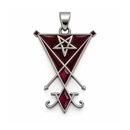 Lucifer Sigil Necklace Pendant Detail View White Background