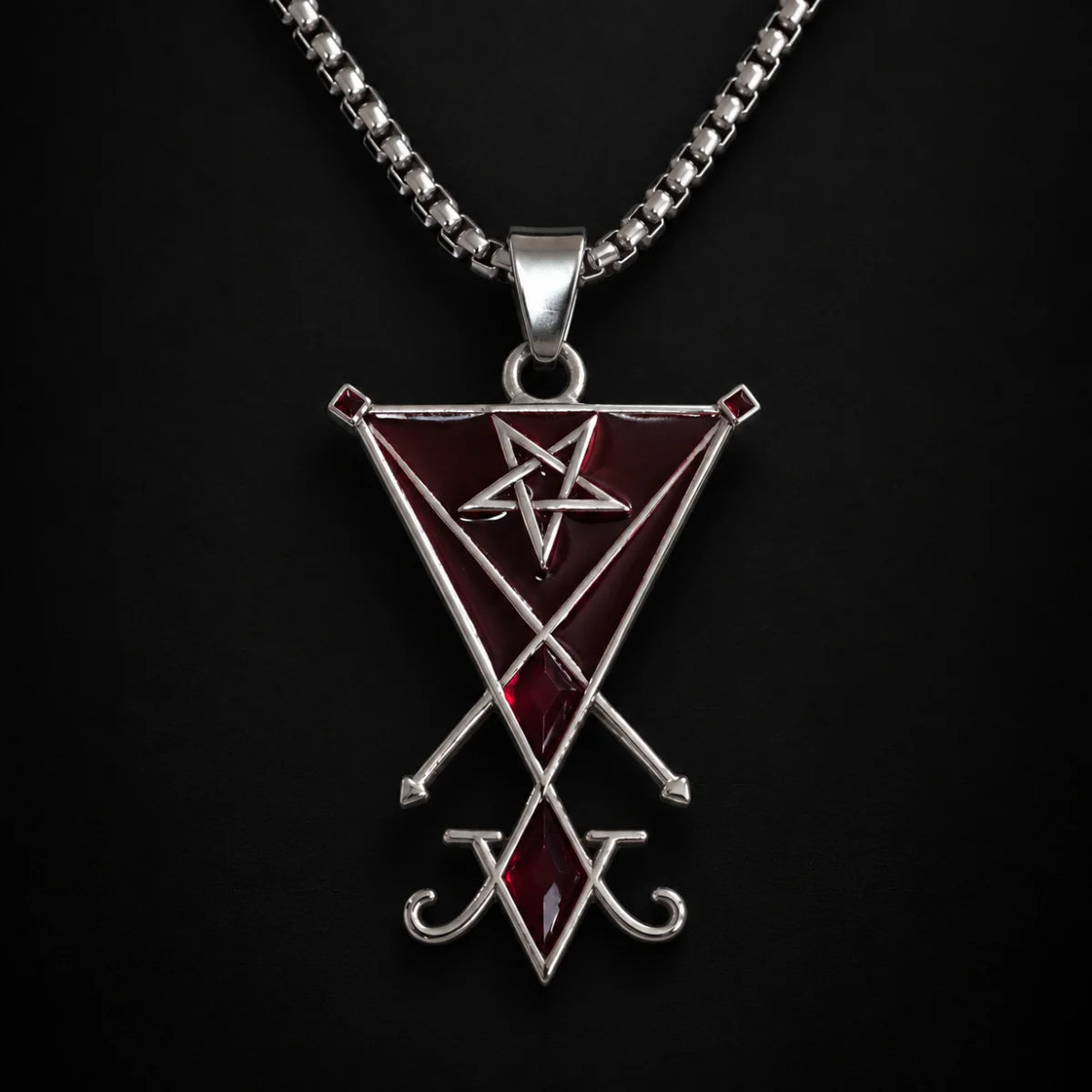 Lucifer Sigil Necklace Pendant Displayed Black Background
