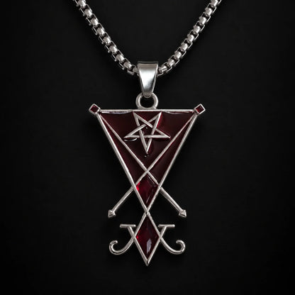 Lucifer Sigil Necklace Pendant Displayed Black Background