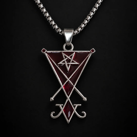 Lucifer Sigil Necklace Pendant Displayed Black Background