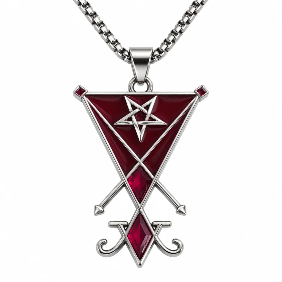 Lucifer Sigil Necklace Pendant with Chain Front View White Background