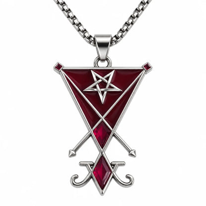 Lucifer Sigil Necklace Pendant with Chain Front View White Background