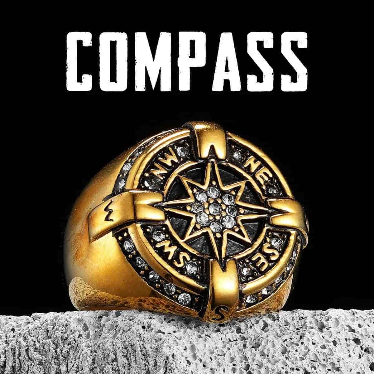 Luxury Compass Ring with Rhinestones | Xenos Jewelry