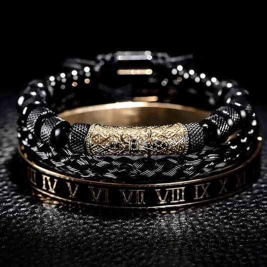 Luxury Royal Set Mens Stainless Steel Bracelet Black Xenos Jewelry