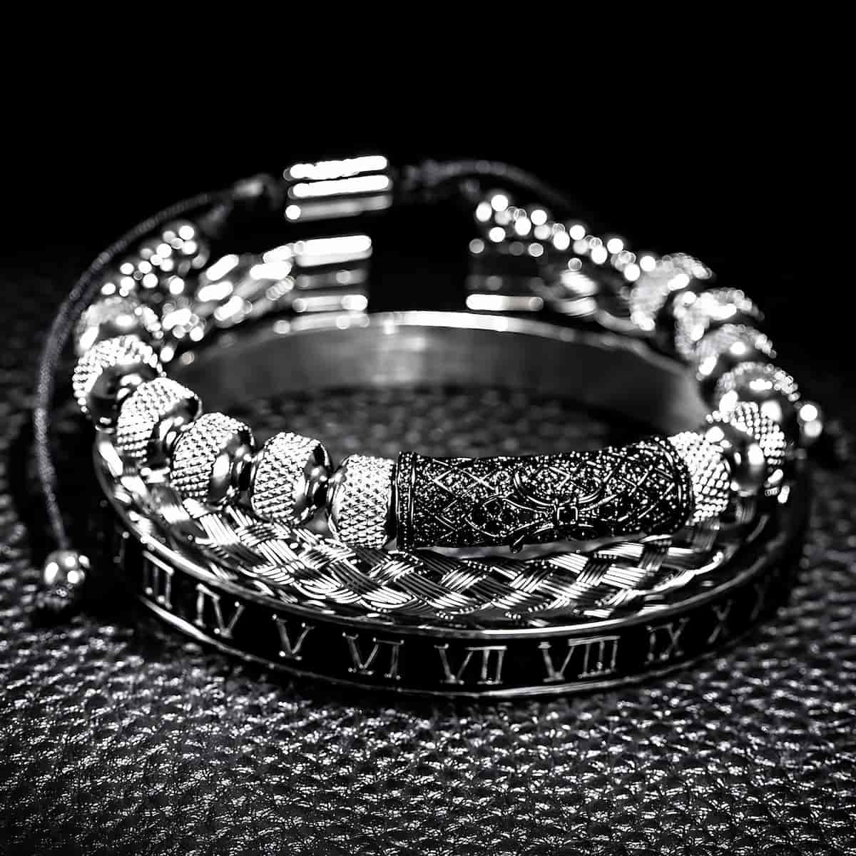 Luxury Royal Set Mens Stainless Steel Bracelet Silver Xenos Jewelry