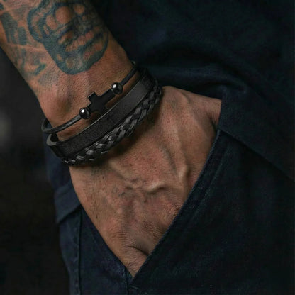 Luxury Set Mens Scripture Bracelet Black Worn by Male Model