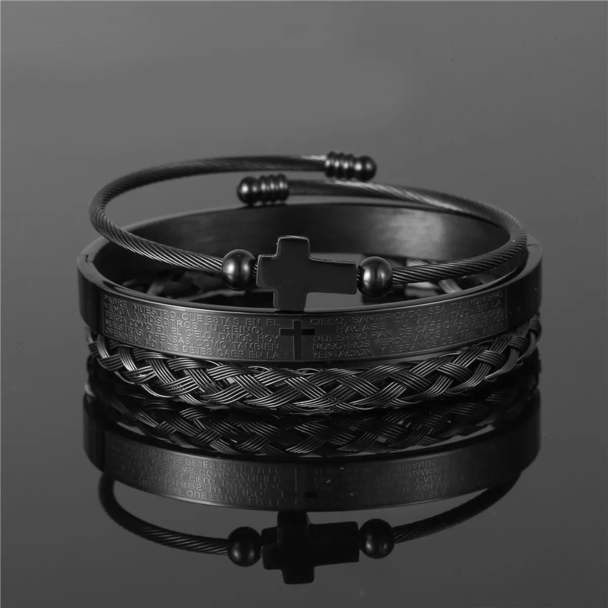Luxury Set Mens Scripture Bracelet Black