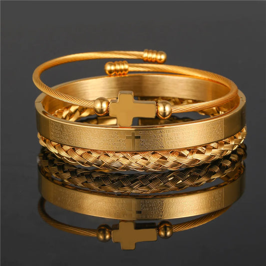 Luxury Set Mens Scripture Bracelet Gold