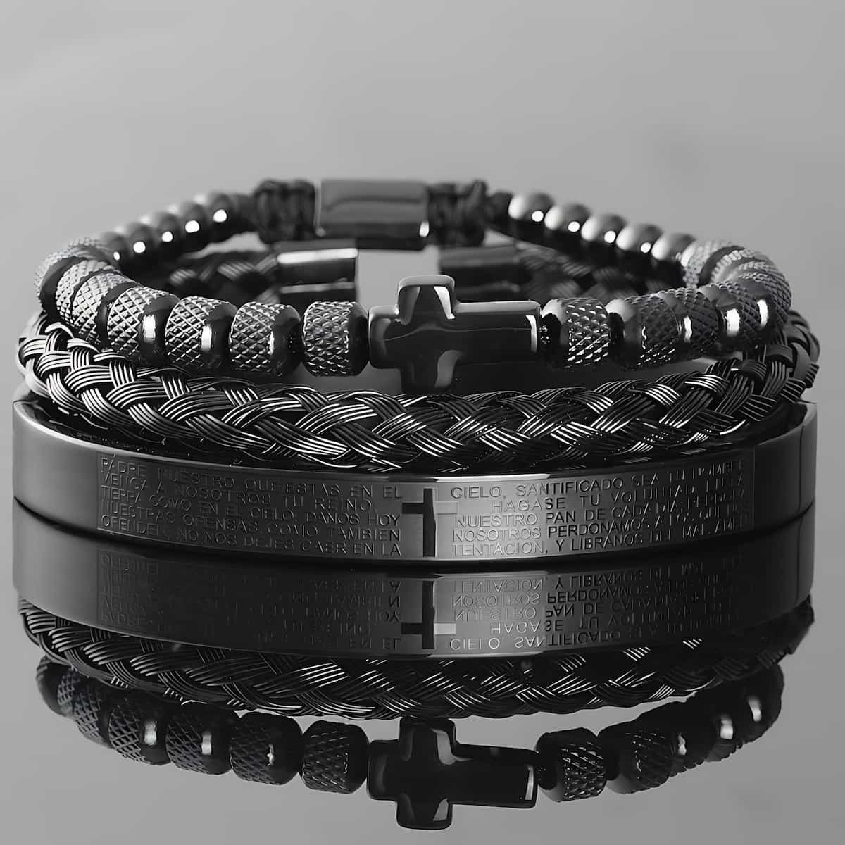 Luxury Set Stainless Steel Mens Scripture Bracelet Black Xenos Jewelry