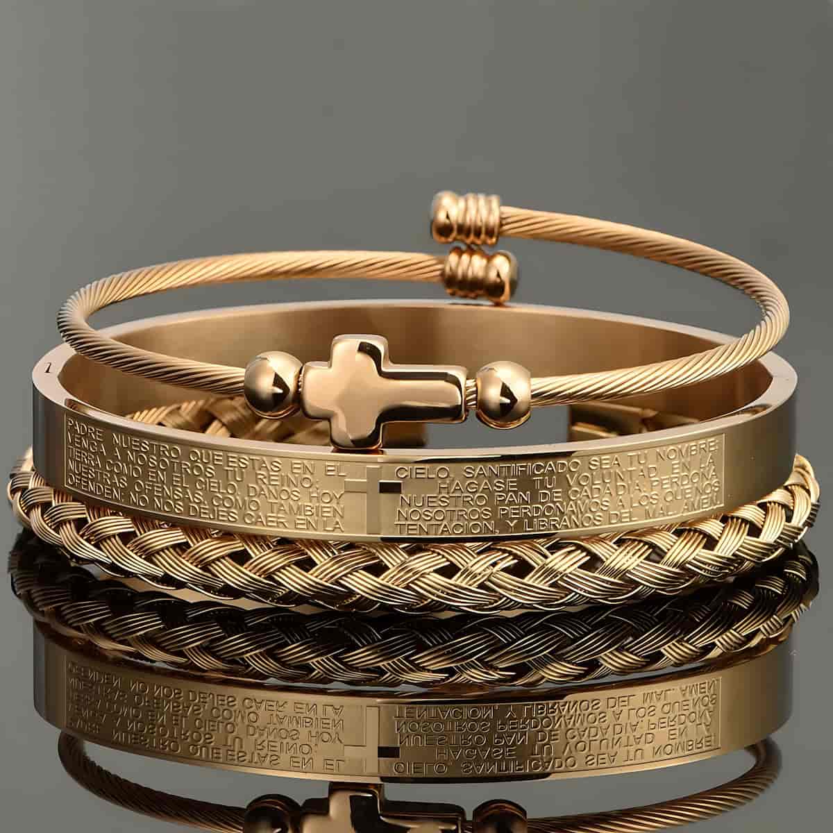 Luxury Set Stainless Steel Mens Scripture Bracelet Gold Xenos Jewelry